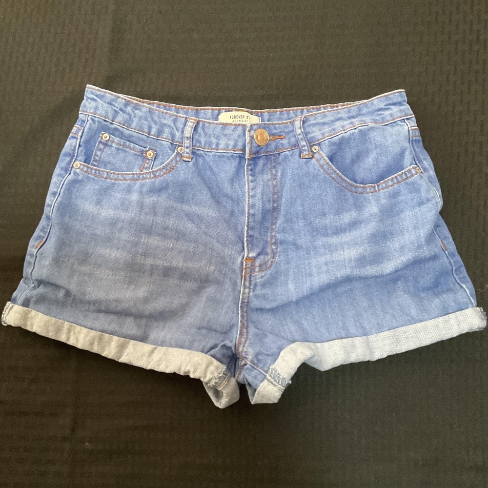 Forever 21 Shorts Womens 28 Blue Denim Cutoff Rolled Cuff Casual Summer 5 Pocket